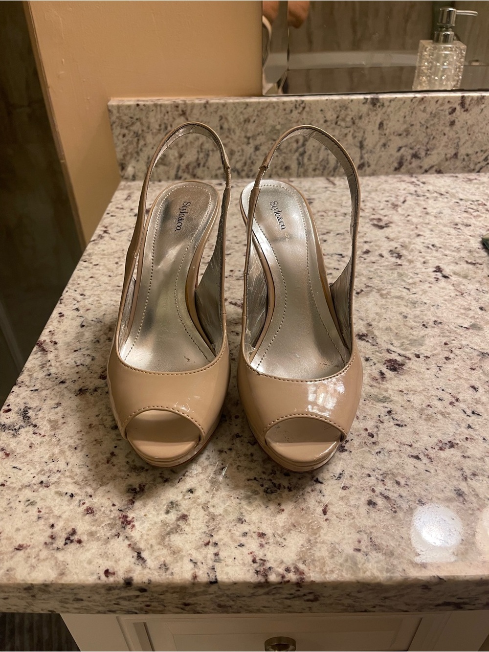 Style & Co. Nude Patent Peep-Toe Slingback Heels